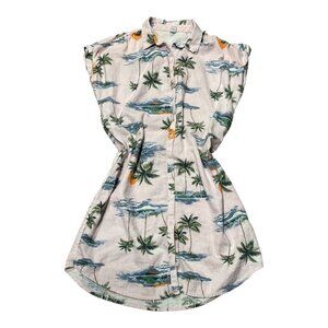 Old Navy Tropical Scene Shirt Dress Coverup Size LARGE Linen Rayon Beach